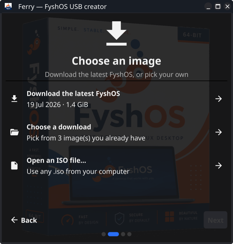 Ferry choosing a FyshOS image to write